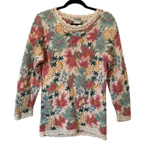 Vintage‎ Climax by Sacha Floral Knit Long  Grandma Scalloped Trim Sweater